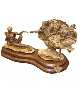 The Creation of Adam in olive wood hand carved statue, The Creation of Man