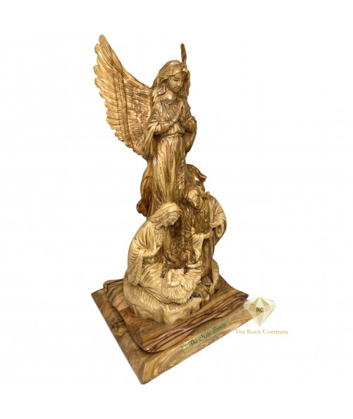 The Holy Family Guardian Angel Olive Wood Statue Hand Carved