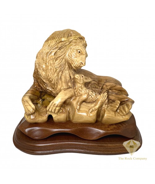 Lion with the Lamb Olive Wood Hand Carved Statue