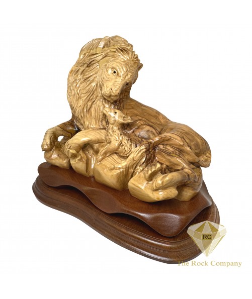 Lion with the Lamb Olive Wood Hand Carved Statue