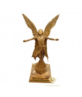 Hand Carved Saint Michael in Olive Wood Artistic Detail