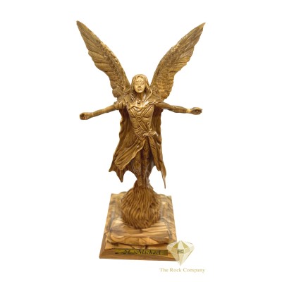 Hand Carved Saint Michael in Olive Wood Artistic Detail