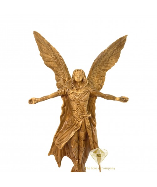 Hand Carved Saint Michael in Olive Wood Artistic Detail
