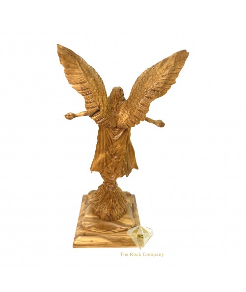 Hand Carved Saint Michael in Olive Wood Artistic Detail