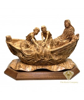 Miracle of the Fisherman Hand Carved Olive Wood Sculpture