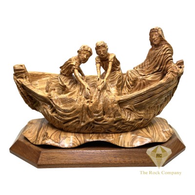 Miracle of the Fisherman Hand Carved Olive Wood Sculpture