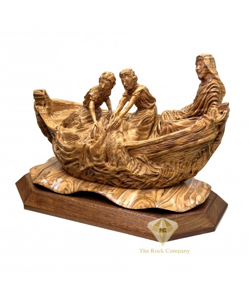 Miracle of the Fisherman Hand Carved Olive Wood Sculpture