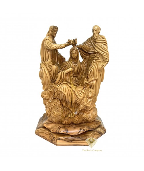 Coronation of the Virgin Mary – Hand-Carved Olive Wood Masterpiece from the Holy Land, Holy Trinity Coronation of the Virgin Mary – Hand-Carved Olive Wood Masterpiece from the Holy Land, Holy Trinity