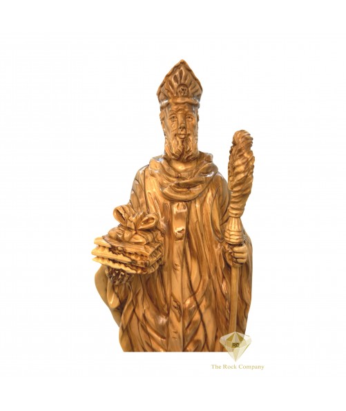 Saint Patrick Holding A Clover Olive Wood Artistic Statue