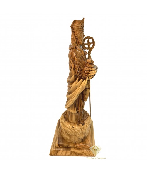 Saint Patrick Holding A Clover Olive Wood Artistic Statue