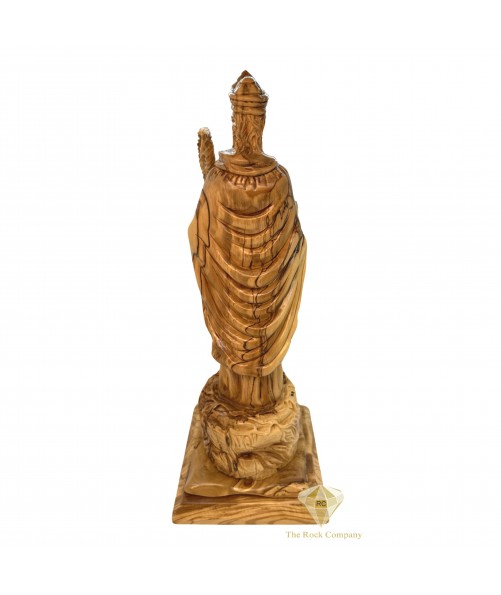 Saint Patrick Holding A Clover Olive Wood Artistic Statue