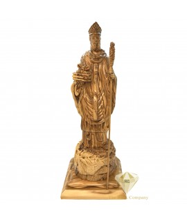 Saint Patrick Holding A Clover Olive Wood Artistic Statue