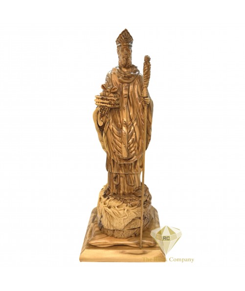 Saint Patrick Holding A Clover Olive Wood Artistic Statue
