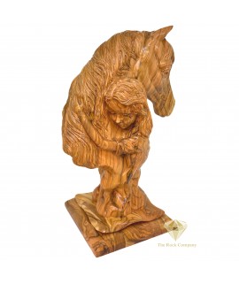 Girl Hugging Horse olive wood statue