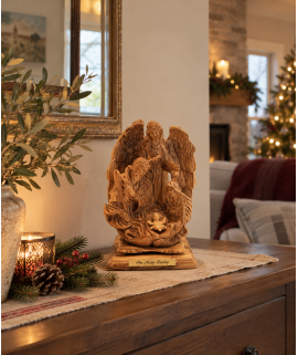 The Holy Family with Angel – Handmade Olive Wood Carving from Bethlehem