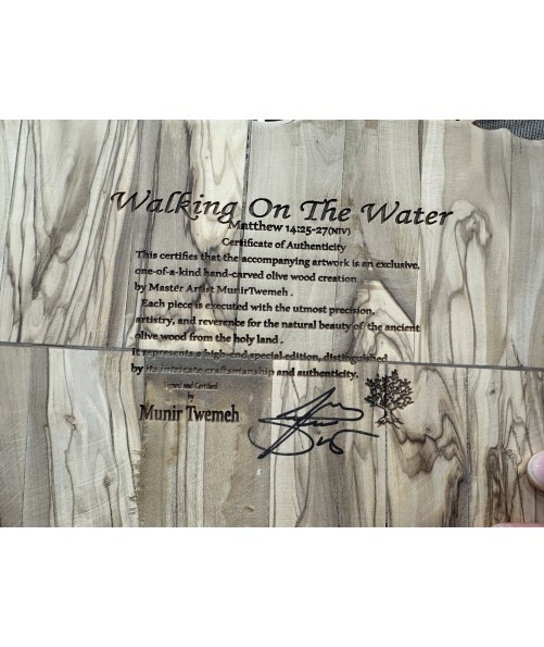 Jesus Walking on Water Olive Wood Hand Carved Statue, Jesus Miracle Sculpture