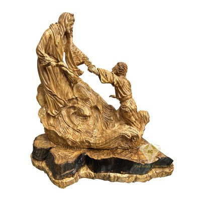 Jesus Walking on Water Olive Wood Hand Carved Statue, Jesus Miracle Sculpture Jesus Walking on Water Olive Wood Hand Carved Statue, Jesus Miracle Sculpture