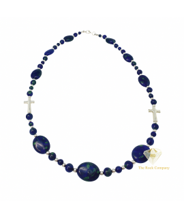 Azurite Oval Beads Necklace, King Solomon Stone Jewelry in Sterling Silver