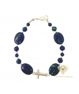 Azurite Oval Bead Bracelet with Sterling Silver Crosses – King Solomon Stone