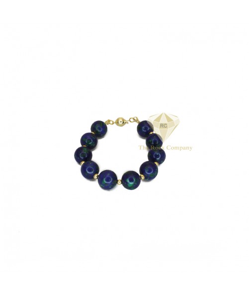 Azurite Round Beads Bracelet Gold Filled