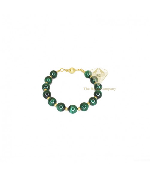 Malachite Round Beads Bracelet Gold Filled