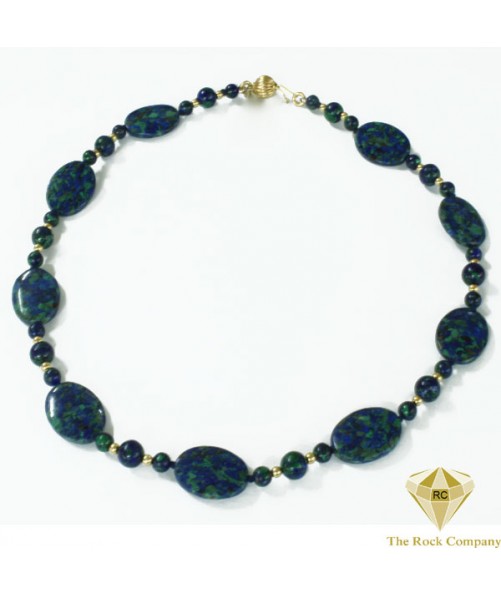 Azurite Round Oval Necklace Gold Filled
