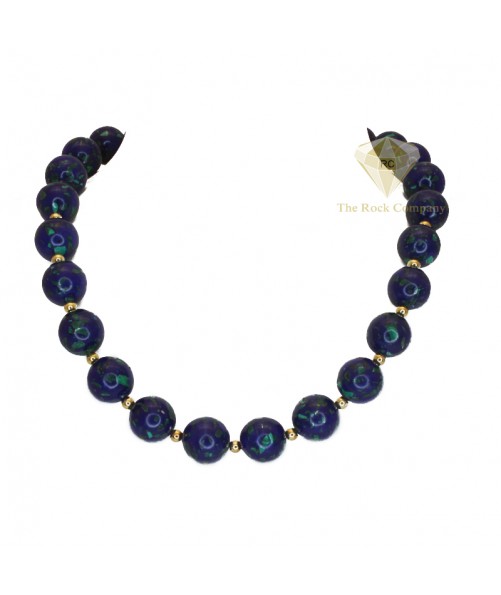 Azurite Round Beads Necklace Gold Filled