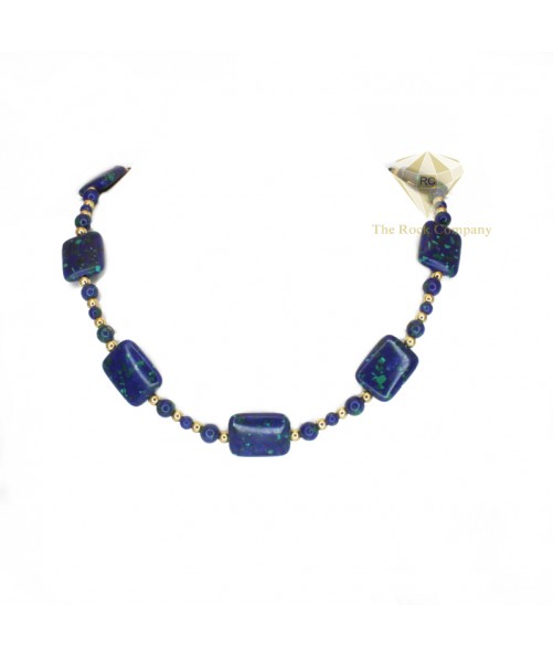 Azurite Square Necklace Gold Filled 