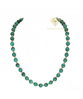 Malachite Round Beads Necklace Gold Filled