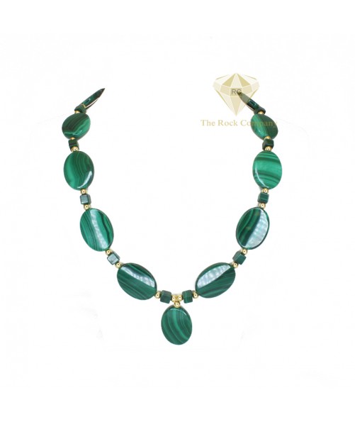 Malachite Round And Cube Necklace Gold Filled