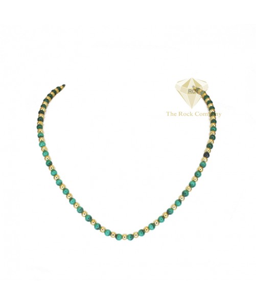 Malachite Round Beads Necklace Gold Filled