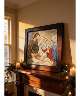 Mosaic Holy Family Handmade Jerusalem  Stone Art Wall