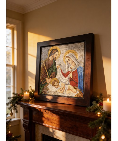 Mosaic Holy Family Handmade Jerusalem  Stone Art Wall