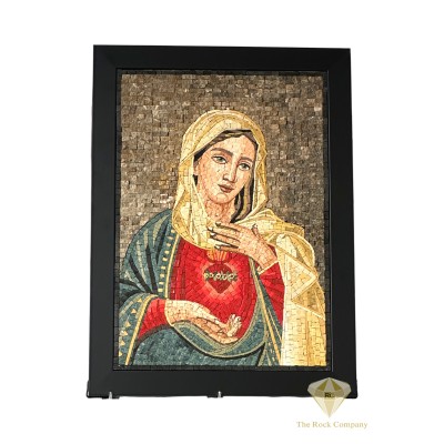 Mosaic Virgin Mary Sacred Heart, Handmade Immaculate Heart 