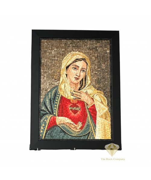 Mosaic Virgin Mary Sacred Heart, Handmade Immaculate Heart 