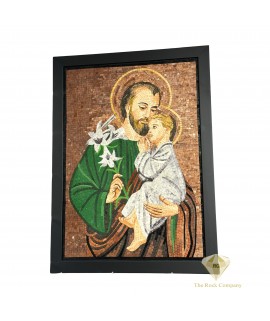 Mosaic Saint Joseph Holding Jesus Handmade Jerusalem Stone 