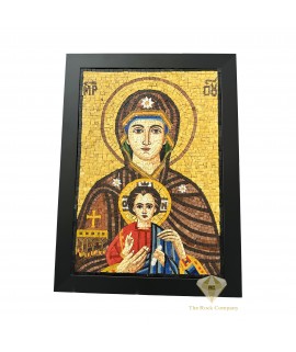 Mosaic Virgin Mary with Baby Jesus, Handmade Madonna and Child Jerusalem Stone