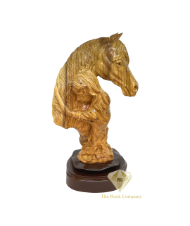 Girl Hugging Horse olive wood statue
