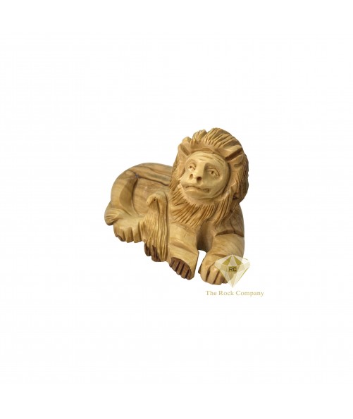 Olive Wood Lion and Lamb Statue Hand Carved 