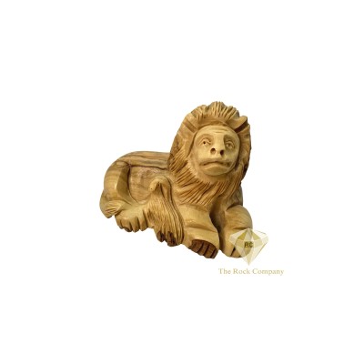 Olive Wood Lion and Lamb Statue Hand Carved 