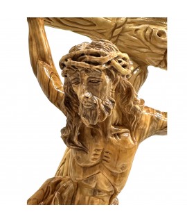 Olive Wood Cross with Jesus Hand Carved in Artistic Detail
