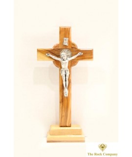 Cross On Stand With Metal Plated Crucifix And Metal Jerusalem Cross