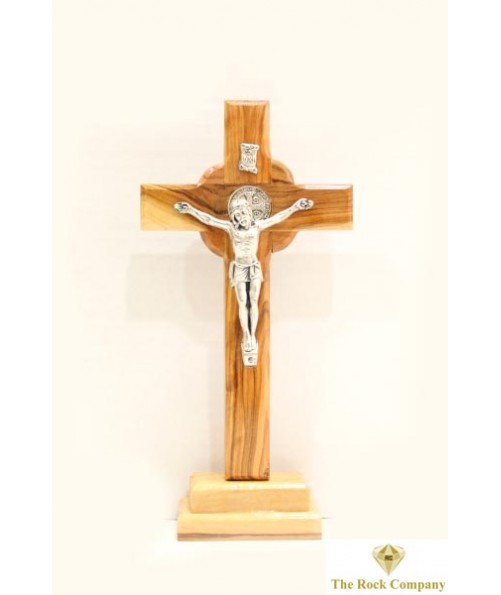 Cross On Stand With Metal Plated Crucifix And Metal Jerusalem Cross