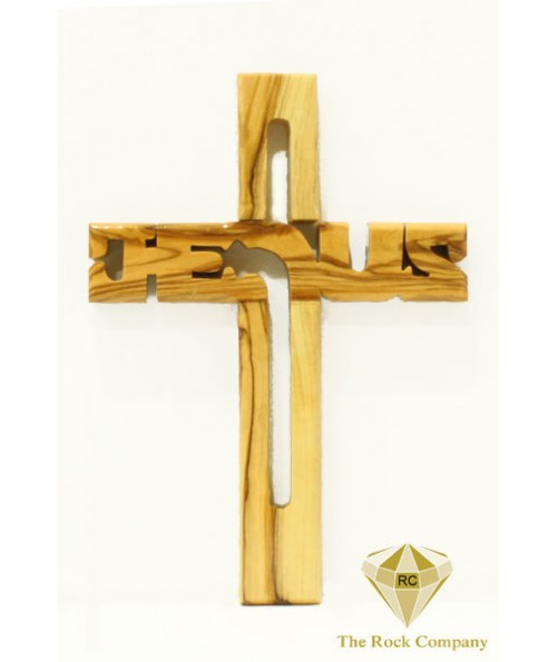 Olive wood Cross with JESUS Carving