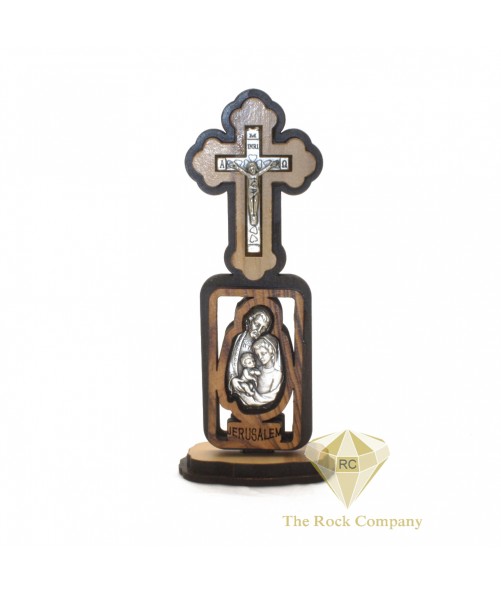 Holy Land Olive Wood Holy Family Icon Cross Stand