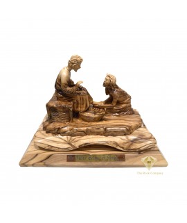 Olive Wood Washing the Feet Statue – Hand Carved Christian Decor | Religious Gift 