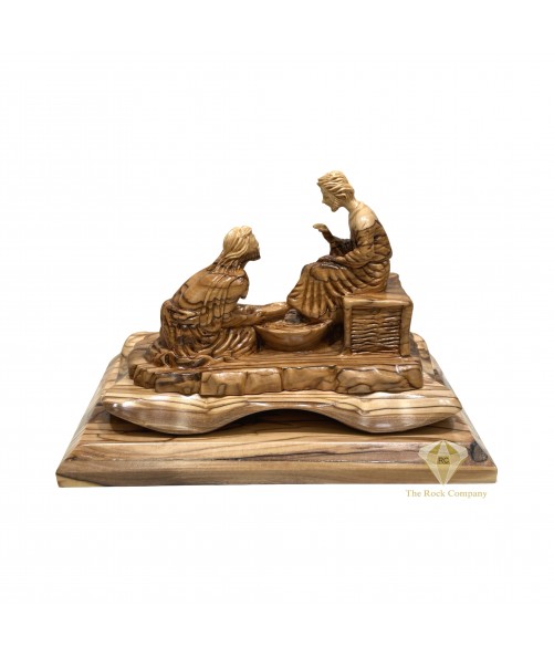 Olive Wood Washing the Feet Statue – Hand Carved Christian Decor | Religious Gift 