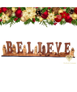 Believe sign Nativity Set olive wood hand carved