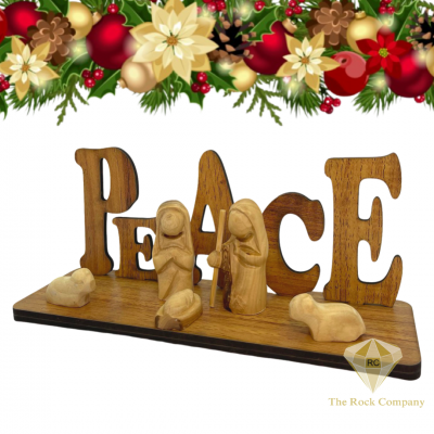 Christmas Peace Sign Nativity scene olive wood hand carved