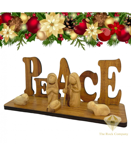 Christmas Peace Sign Nativity scene olive wood hand carved